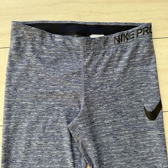 Nike Pro Leggings Heathered Blue Gray Black Mesh Paneled Women’s XL Big Swoosh - Picture 2 of 11